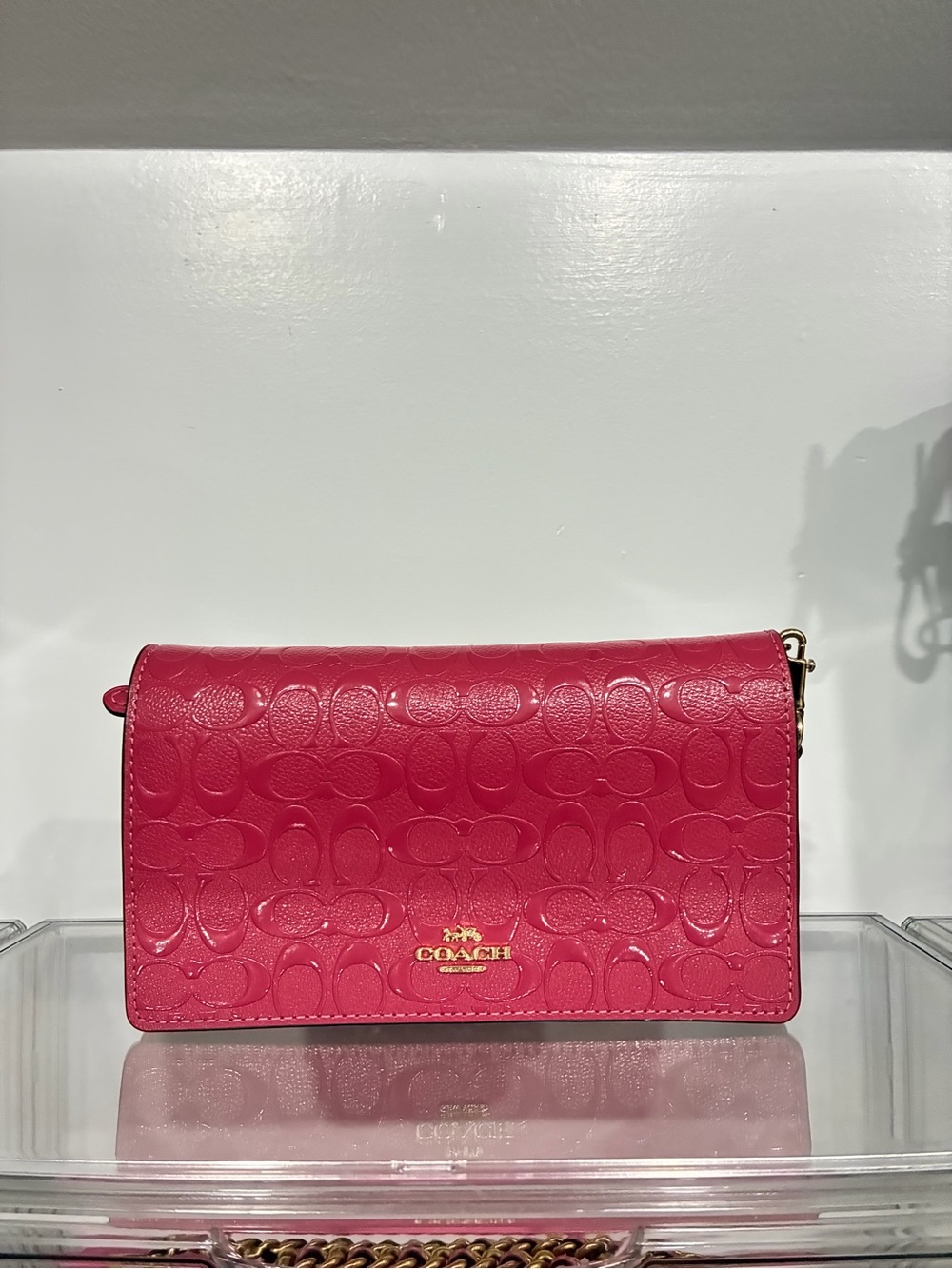 Coach Hot Pink Signature-Embossed Leather Crossbody